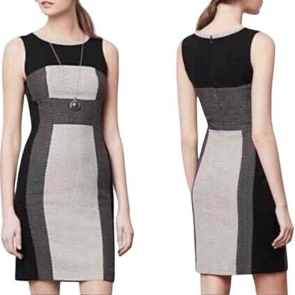 Yoana Baraschi Black Cream Polka Dot Colorblock Sheath Dress Size 10